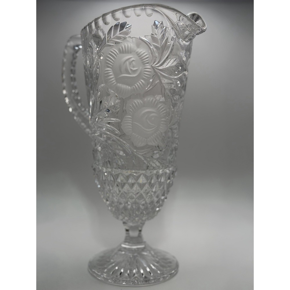 Vintage Crystal Water Pitcher Rose Collection  12 1/2" Anna Hutte  West Germany